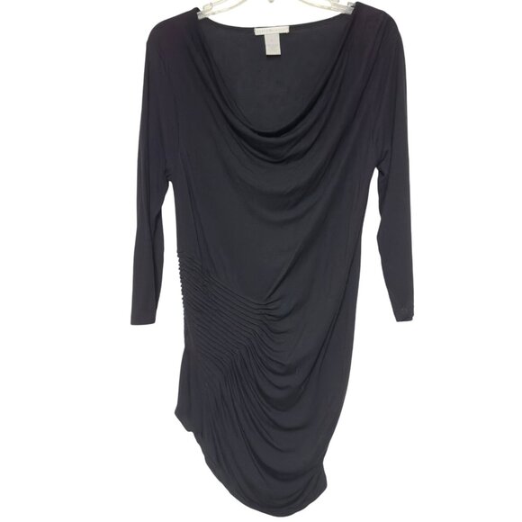 Design History Tops - Design History Black Ruched Lightweight Long Tunic Pleated Stretch 3/4 Sleeve XL